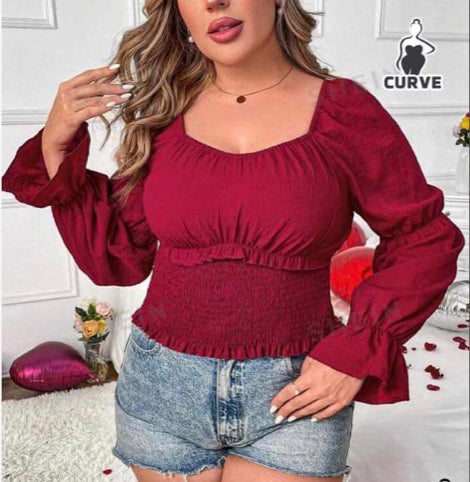 Blouse -Dark red-3xl