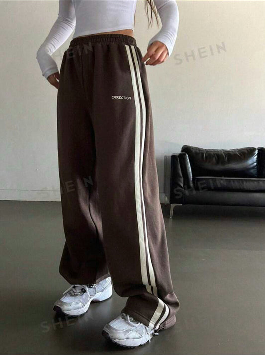 Wide leg sweatpants-Coffee Brown-L