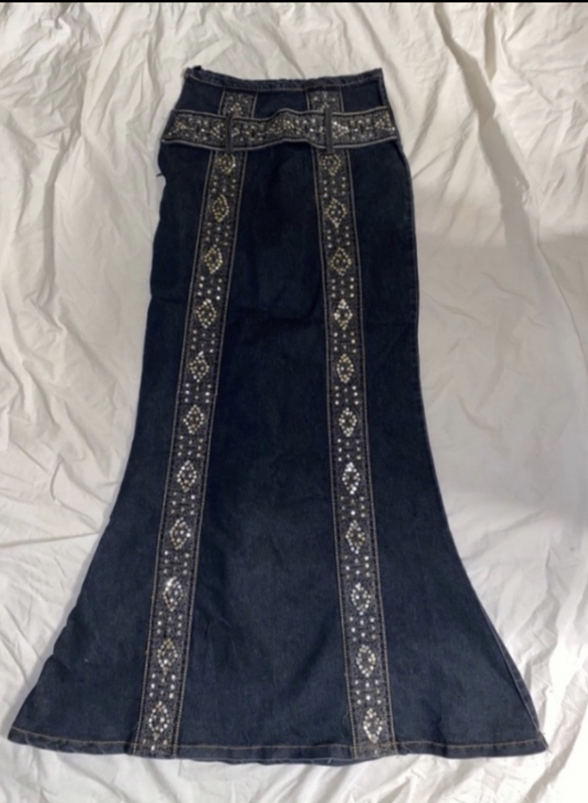 Long Denim Mermaid Skirt-Navy Blue-36 on tag but fits medium