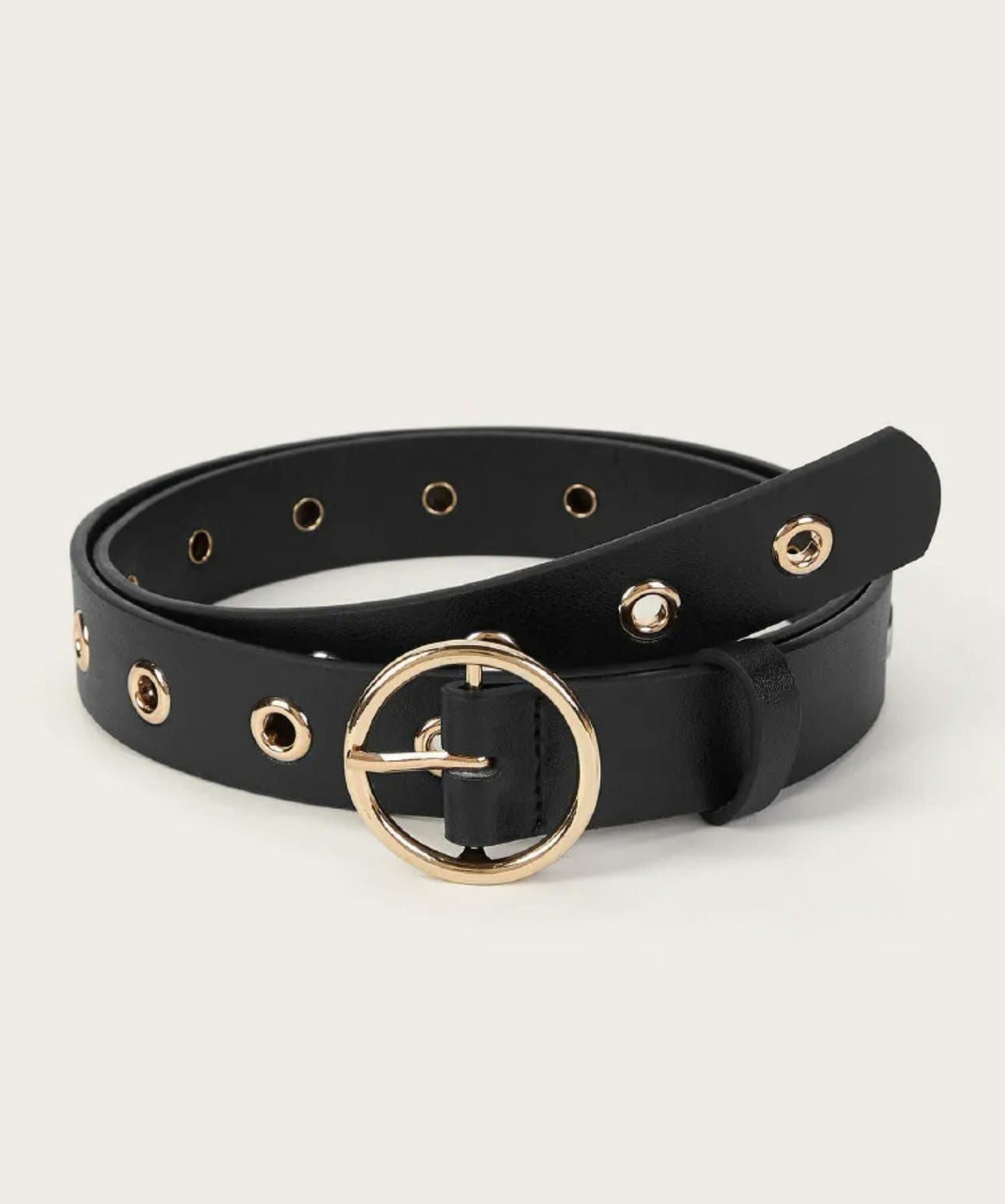 SHEIN round buckle metal eyelet waist belt-Black-One-size