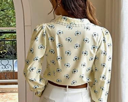 Simple Floral Print blouse -Off white/blue-Xsmall