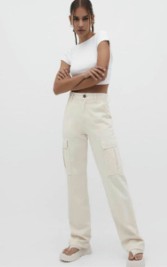 Straight Fit Cargo Trousers-Beige-36