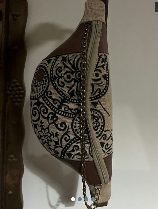 Oriental Style Bum bag-Tan, Brown, Black-One Size