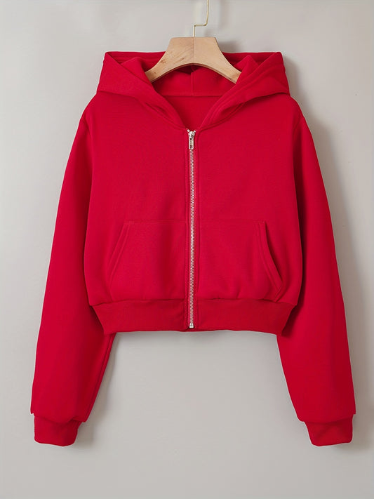 Red cropped jacket sweatshirt-Small