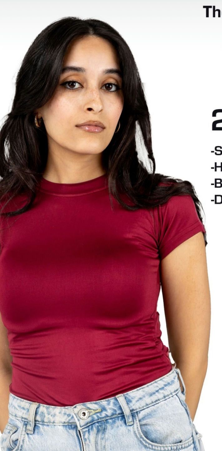 Basic top short sleeve-Burgundy-Small