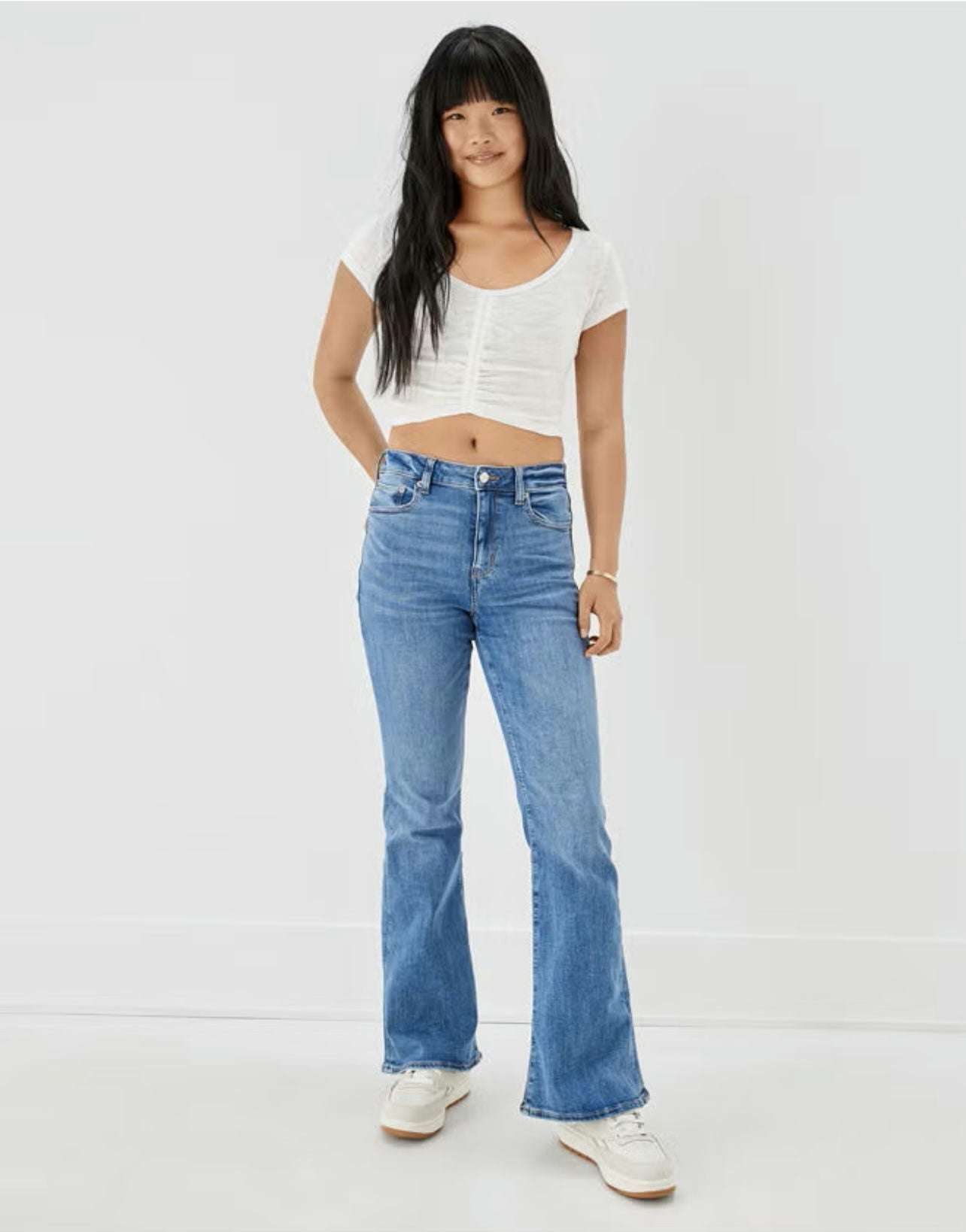 AE Ne(x)t Level Super High-Waisted Flare Jean-MEDIUM TINTED INDIGO-14 Us- L